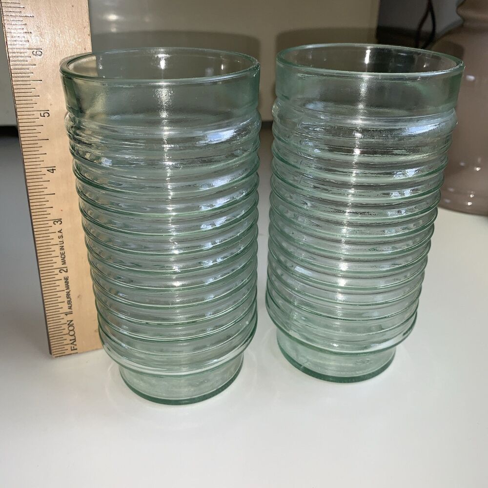 Pair (2) Anchor Glass Tumbler AG1-1 Green Concentric Rings Swanky Barn 16 oz cap